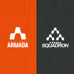 Full Sail Armada Varsity and Armada Squadron logos displayed side by side against bold orange and dark gray backgrounds.